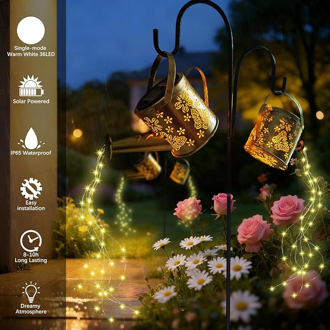 DDQ Solar Watering Can Lights, Warm White/Color LED - Image 2