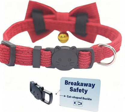 THAIN Cat Collar with Bow Tie and Bell, Breakaway Adjustable Cute Soft Corduroy - Image 3