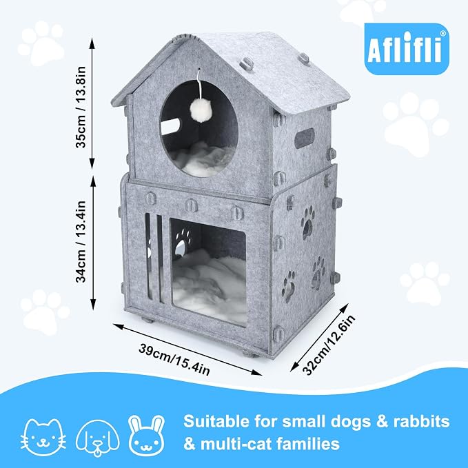 2-Storey Detachable Cat House for Indoor Cats Bed, Covered Beds & Furniture - Image 8
