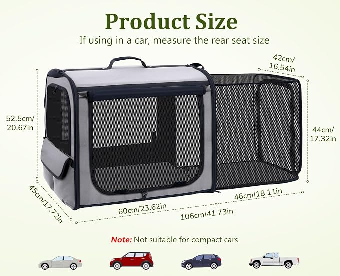 Pecute Dog Car Carrier Stable and Light Weight, Expandable Extra Space Dog - Image 9