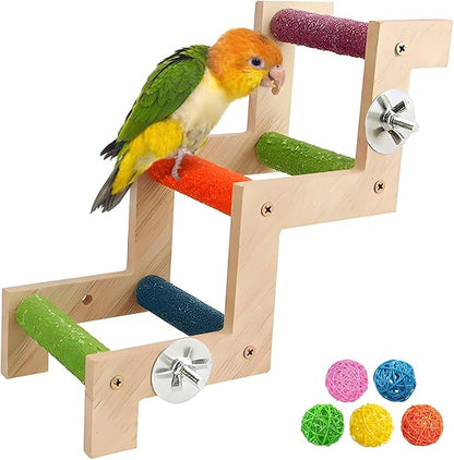 Hamiledyi Nature Wooden Bird Ladder Pet Parrots Climb Bridge Exercise Stands by Hamiledyi