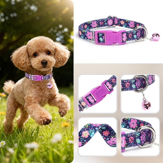 Floral Small Dog Collar with Bell - Image 3