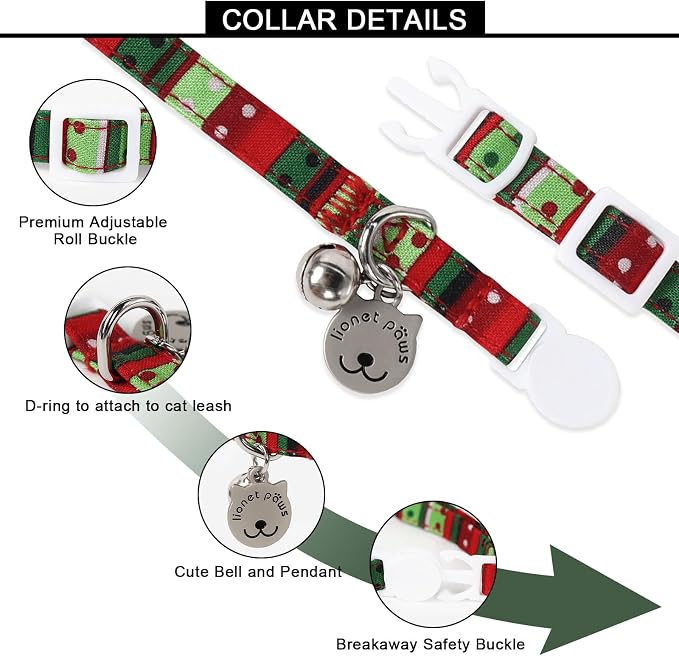 Lionet Paws 2pcs Pack Cotton Cat Collar, Breakaway Buckle Christmas Cat Colar - Image 2