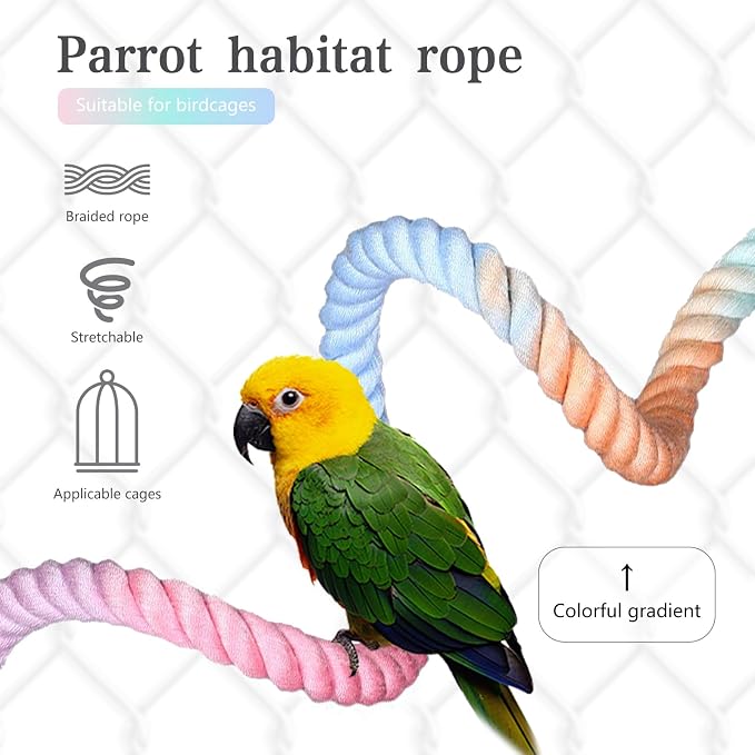 3pcs Gradient Colorful Bird Rope Perch Stand, Bird Cage Climbing Rope Toys - Image 3