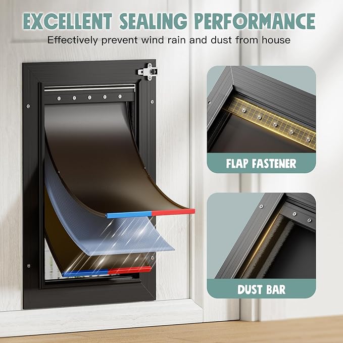 Dog Door for Door All Aluminum 3 Flaps Black, Large Dog Doggy Doggie Door - Image 2