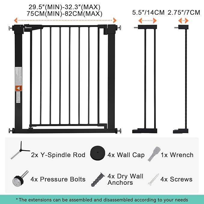 COMOMY 30" Tall Baby Gate for Stairs Doorways, Fits Openings 29.5" to 40.5" Wide - Image 6