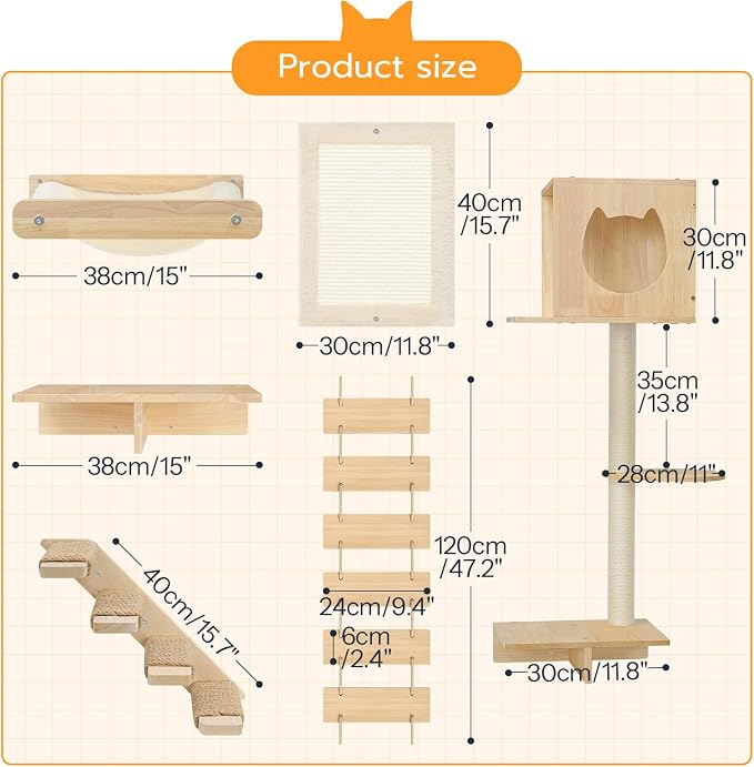 HOOBRO Wood Cat Wall Shelves, Plush Hammock, Scratcher and Climbing Shelves - Image 3