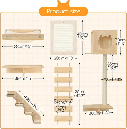HOOBRO Wood Cat Wall Shelves, Plush Hammock, Scratcher and Climbing Shelves - Image 3