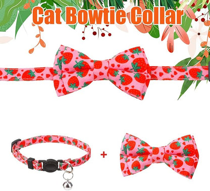 4 Pack Cat Collar with Bow Tie and Bell Breakaway Fruit Cat Collars Spring - Image 5