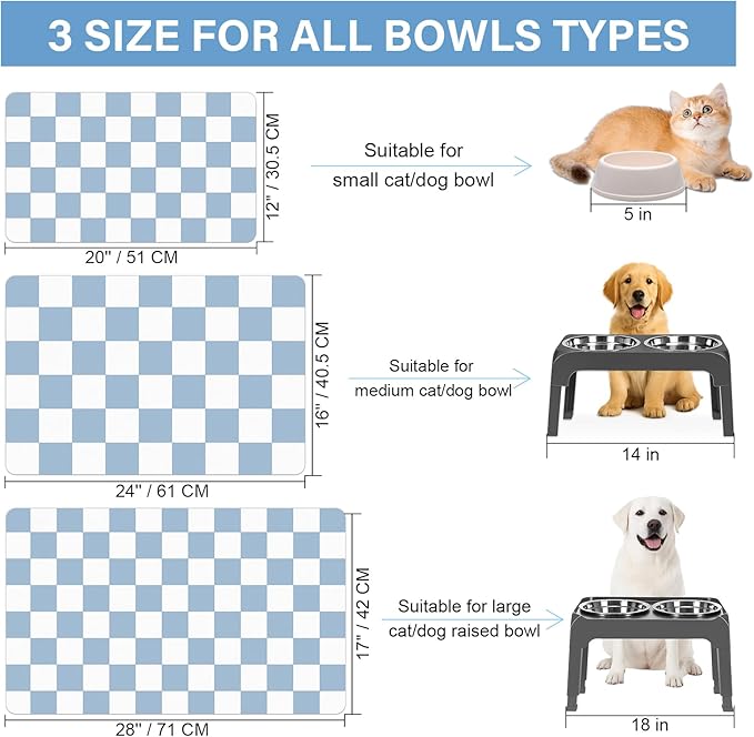 Pet Feeding Mat, Checkered Cat Bowl Mats, Quick Dry Dog Water Dispenser Mats - Image 3