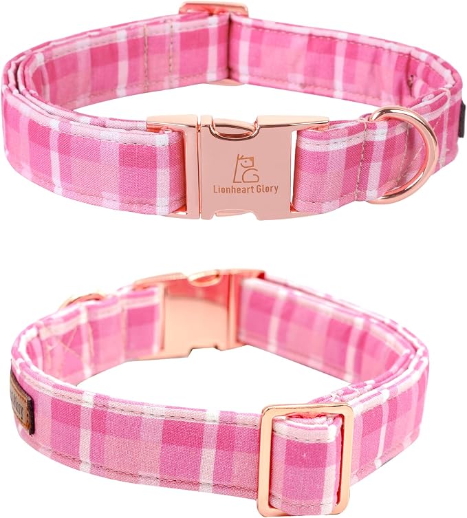 Lionheart glory Pink Plaid Dog Collar, Adjustable Dog Collar - Image 4