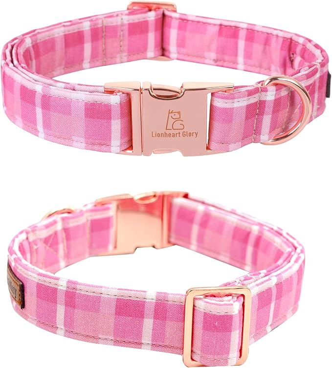 Lionheart glory Pink Plaid Dog Collar, Adjustable Dog Collar - Image 4