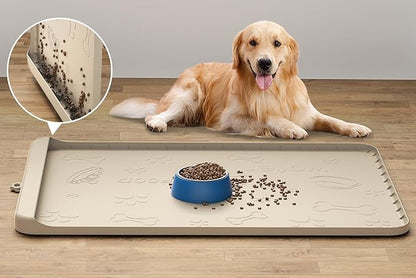 Dog Food and Water Mat 28x20 Inch Sand Color by Carry360