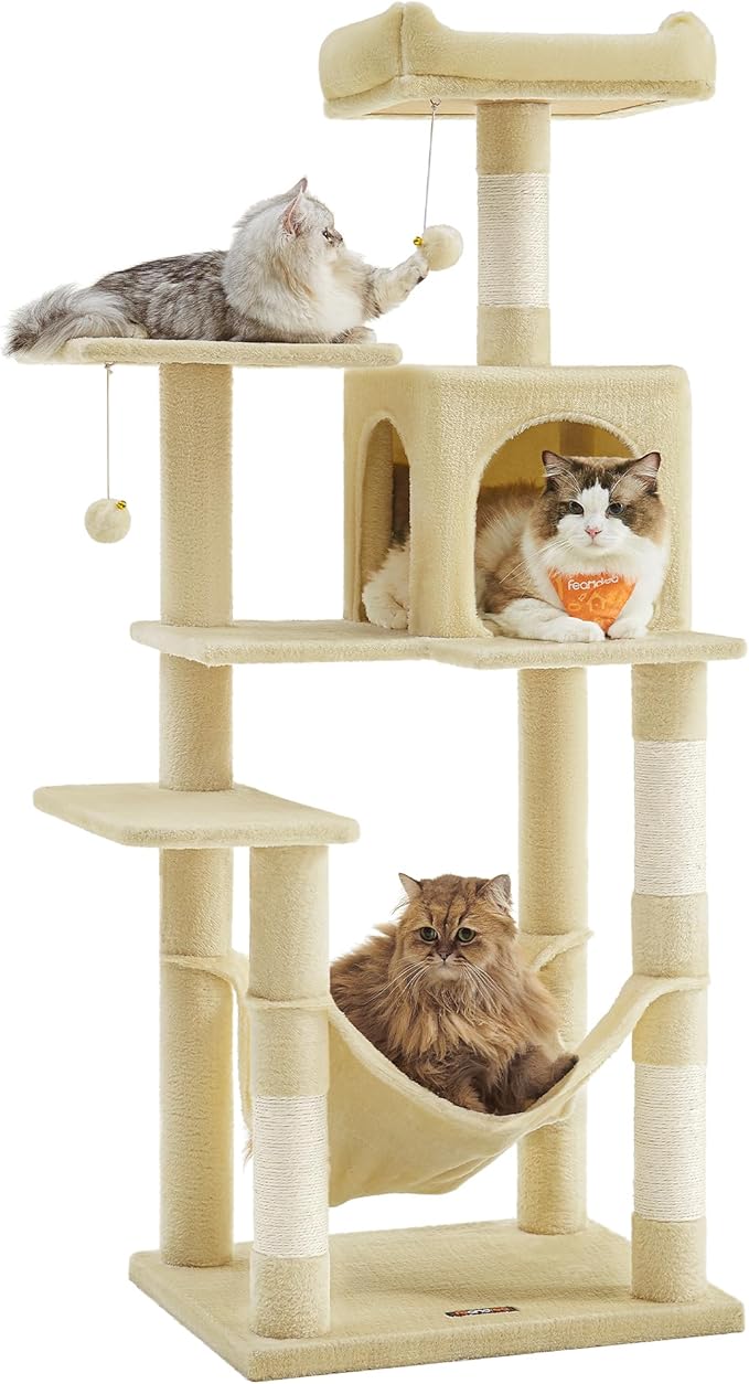 Feandrea Cat Tree, 55.1-Inch Cat Tower, Plush Multi-Level Condo by FeandreabySONGMICSHOME