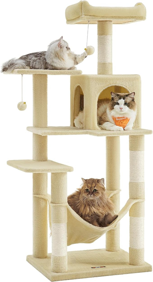 Feandrea Cat Tree, 55.1-Inch Cat Tower, Plush Multi-Level Condo by FeandreabySONGMICSHOME