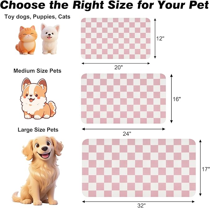 Checkered Dog Food Mat, Absorbent Leak-Proof Pet Feeding Mat, Quick Dry Cat - Image 2