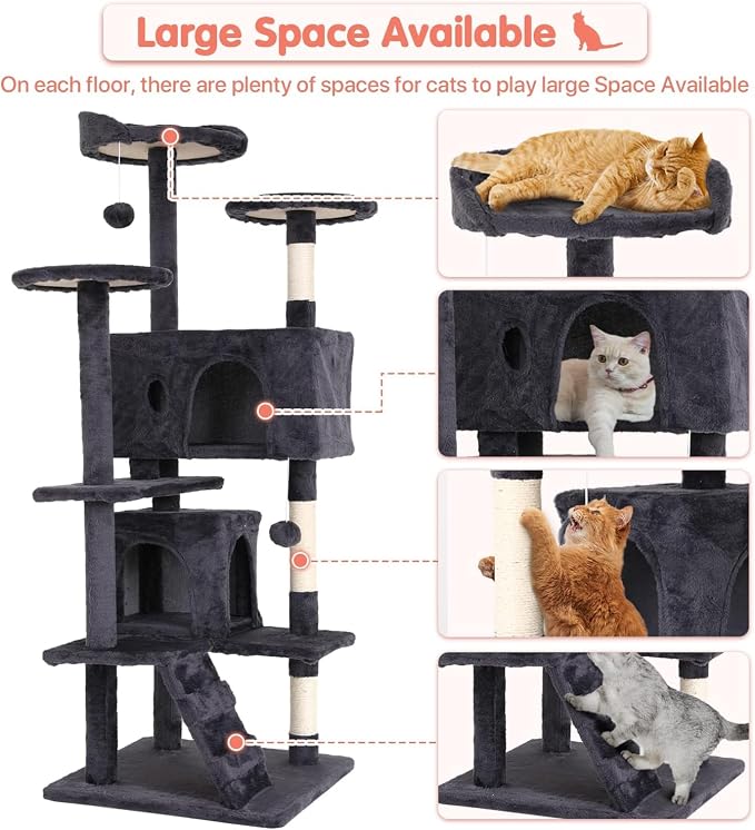 Large Cat Tree with Scratching Post, Wooden Frame, Sisal Ropes, 3 Platforms - Image 2