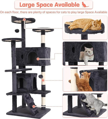 Large Cat Tree with Scratching Post, Wooden Frame, Sisal Ropes, 3 Platforms - Image 2