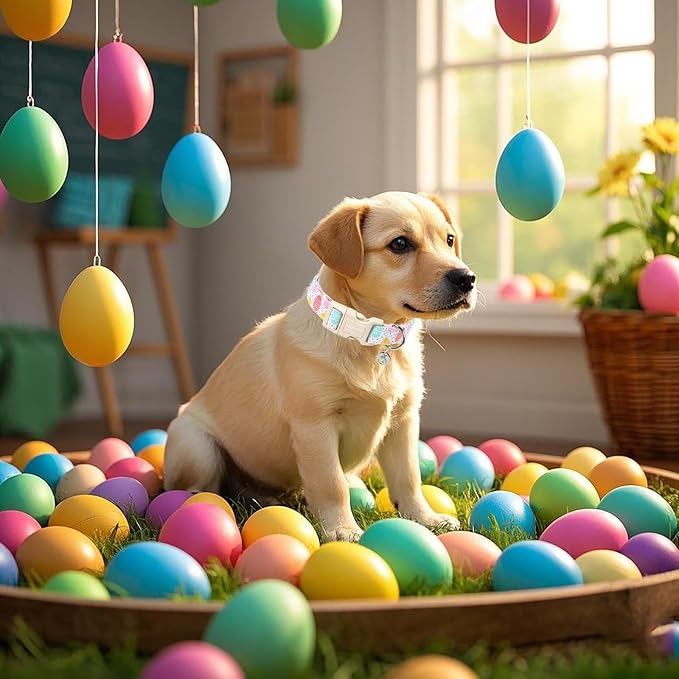 DOGWONG Easter Dog Collar, Colorful Egg Dog Collar Soft Durable Adjustable - Image 5