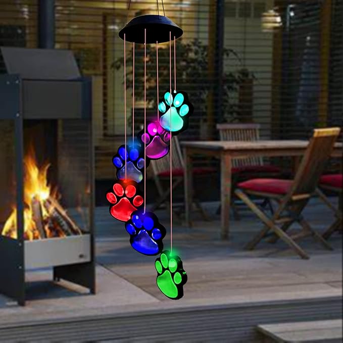 Paw Print Solar Wind Chimes for Outside, Dogs Cat Pet Pawprint Remembrance Wind - Image 5