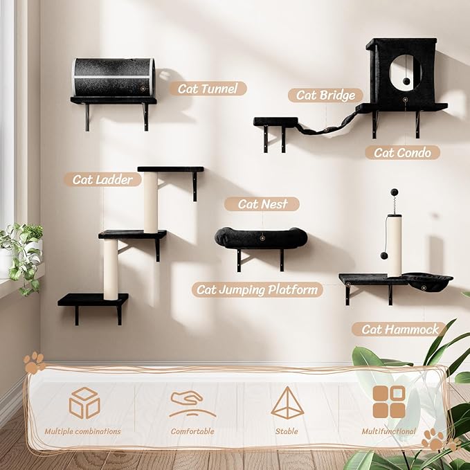 NUNU LAB 14-in-1 Cat Wall Shelves Set, Wall-Mounted Cat Climber - Image 6