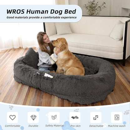 Human Dog Bed, Washable Faux Fur Pet Bed - Image 2