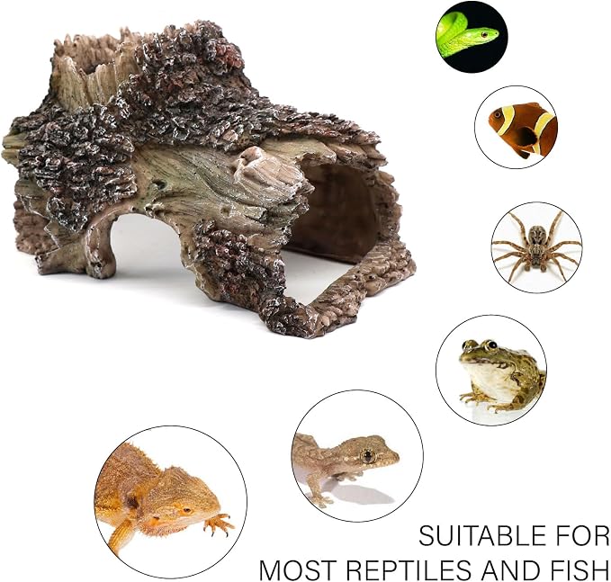 Tree Trunk Cave Aquarium Decoration Reptile Cave Climb Hideout Hideaway - Image 3