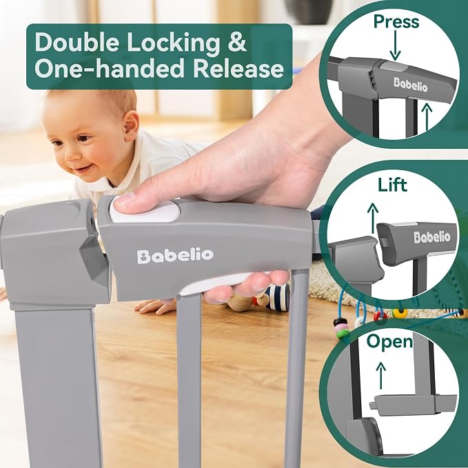 BABELIO 36" Tall Baby Gate, 26-40" Wide Auto Close Pet Gate, PressGuard C5 - Image 3