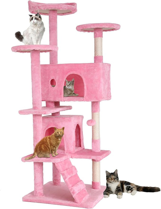 BestPet | 54" Cat Tree Tower | Pink | Sturdy, Hanging Cat Toys, Observation by BestPet