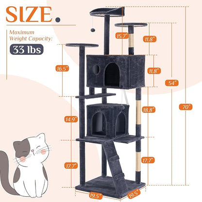 Large Cat Tree 70 Inch, Sisal Scratching Posts and Climbing Ladder, Pet Play - Image 2