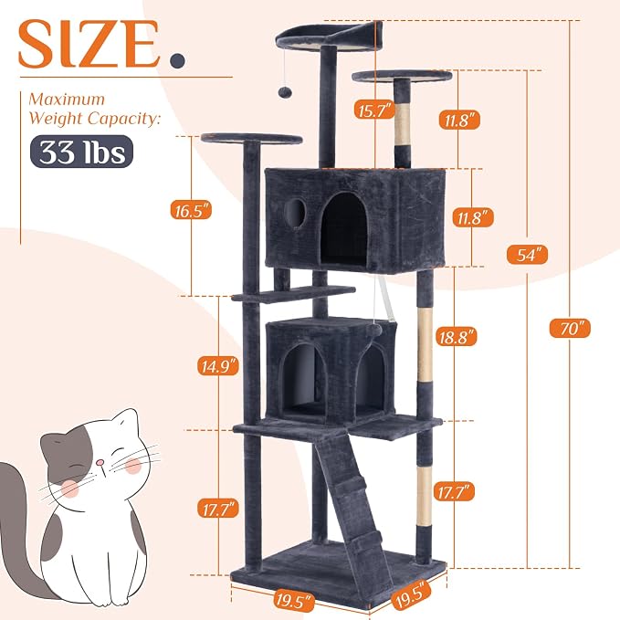 Sweetcrispy 70 Inch Cat Tree Tower, Indoor Cat Condo - Image 6