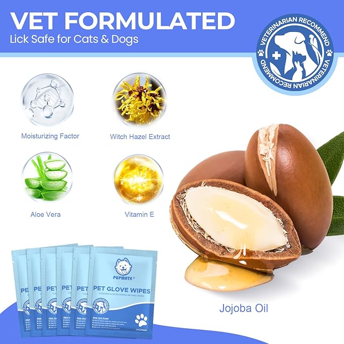 Pet Cleaning Glove Wipes for Dogs & Cats, Hypoallergenic Deodorizing Disposable - Image 2