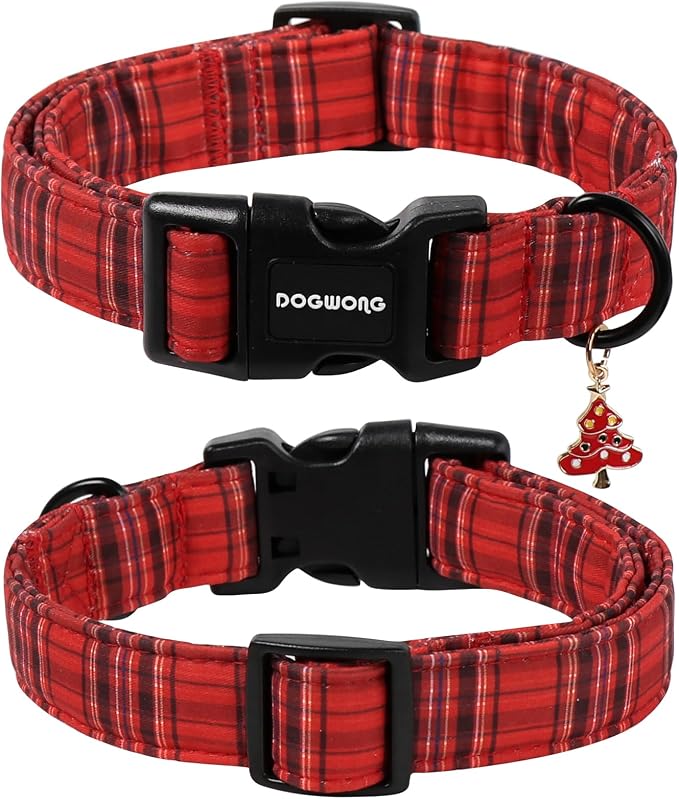 DOGWONG Christmas Plaid Dog Collar, Cute Adjustable Red Tartan Collar - Image 2