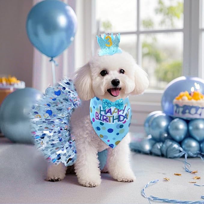 hoyuwak Dog Birthday Party Supplies Girl Dog Birthday Bandana Tutu Set Cute Hat - Image 7