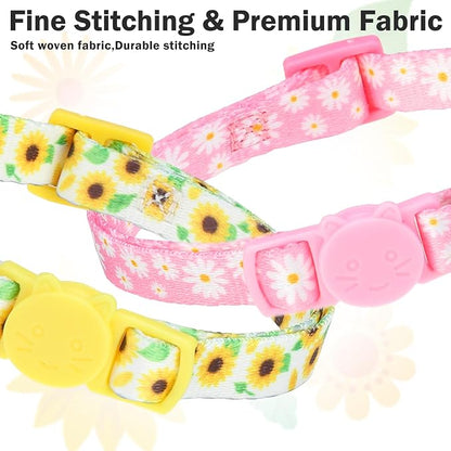 Cat Collars for Girl Cats, 3 Pack Spring Flower Cat Collars Breakaway - Image 3