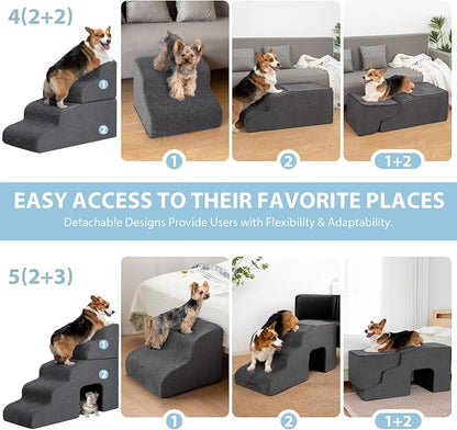 Dog Stairs for High Beds with Tunnel, 5-Step Dog Steps for Small Dogs and Cats - Image 3