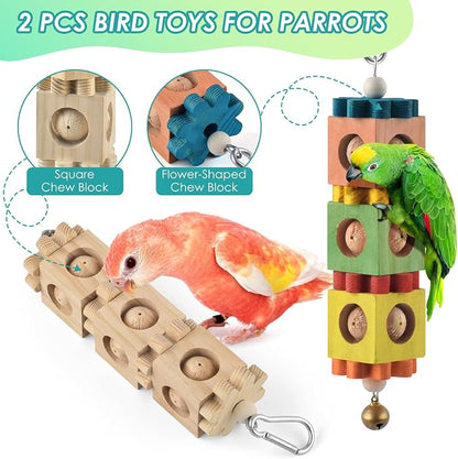 2Pcs Bird Chew Toys for Beak Grinding, Hanging Rotating Wood Block - Image 3