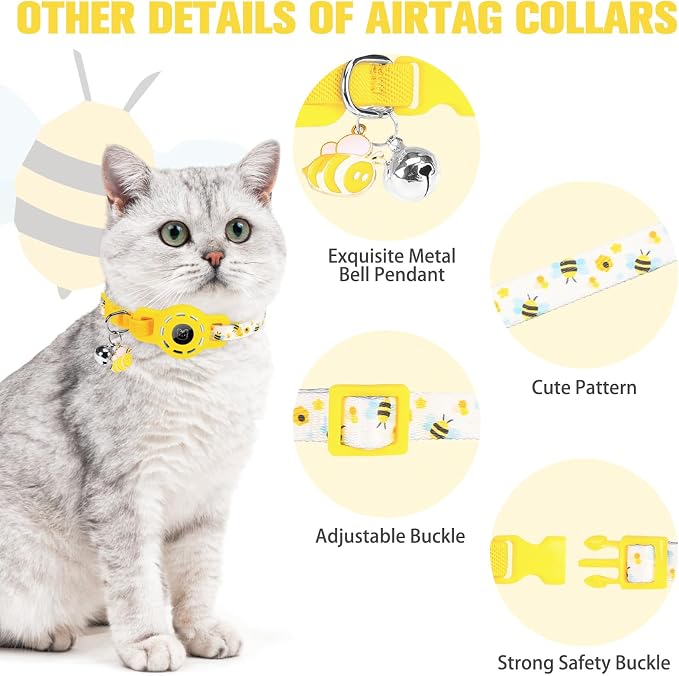 BINGPET AirTag Cat Collar with Bells, Upgraded Safety Elastic Cat Collar with - Image 6