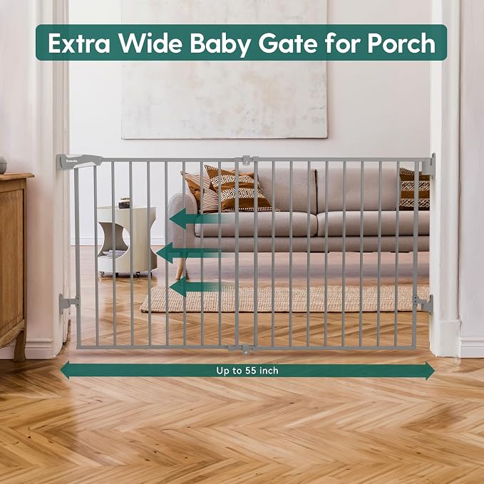 Babelio 31.5-55" No Bottom Bar Baby Gate Extra Wide, 2-in-1 Auto Close Dog Gate - Image 2