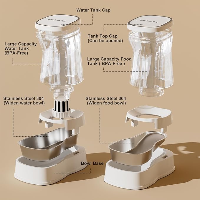 Automatic Pets Gravity Feeder and Water Dispenser Set, 1Gallon x 2 Stainless - Image 5