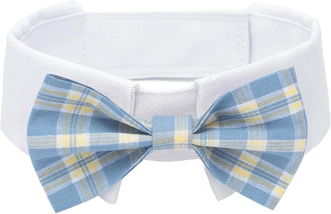 Segarty Dog Bow Tie Neck Girth 10.2-12.6in, Adjustable Blue Plaid Bowtie Collar by Segarty