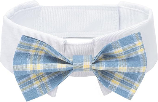 Segarty Dog Bow Tie Neck Girth 10.2-12.6in, Adjustable Blue Plaid Bowtie Collar by Segarty