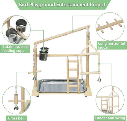 Parrot Playstand Bird Playground Birdcage Wood Perch Stand Ladder Swing - Image 4