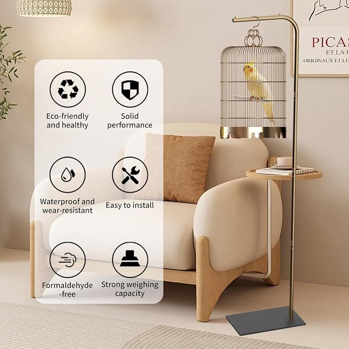 TBTFW 67 Inch High Hanging Bird Cage, Bird Cage Stand, Feeder Stand - Image 3