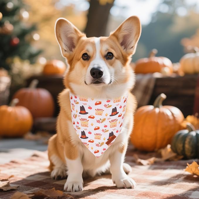 PTDECOR Thanksgiving Fall Dog Bandanas, Happy Thanksgiving Pumpkin Triangle - Image 3