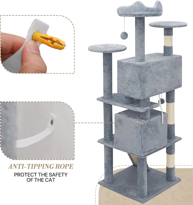 Athena Collection Cat Tree, 62 Inch Cat Tree Tower - Image 7