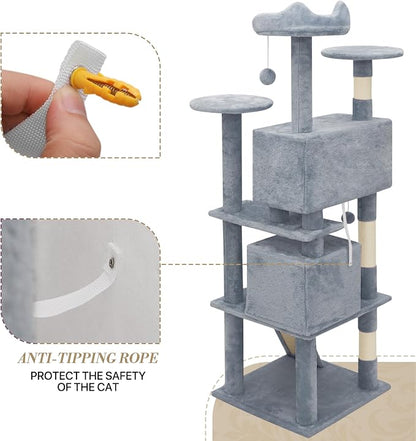 Athena Collection Cat Tree, 62 Inch Cat Tree Tower - Image 7