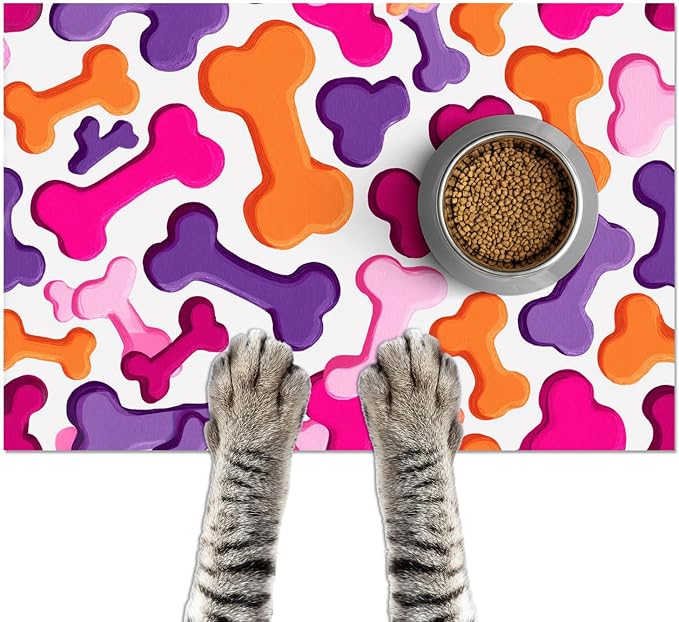 Colorful Dog Bone Pattern Pet Food Mat by HOMETITUTE