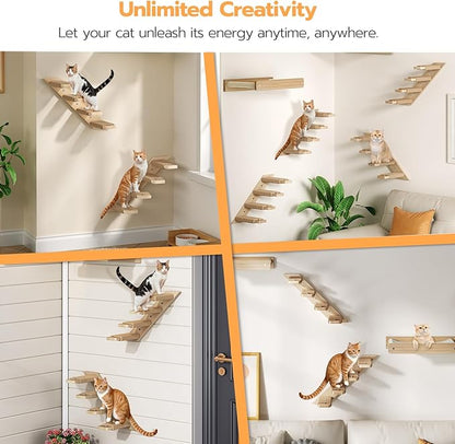 HOOBRO Cat Wall Shelves Set of 2, Wood Wall Mounted 4-Level Cat Wall Steps - Image 2