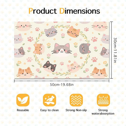 Cat Feedings Mats 20x12 inch Beige Cat Print Pet Bowl Placemat Non Slip Mat - Image 6